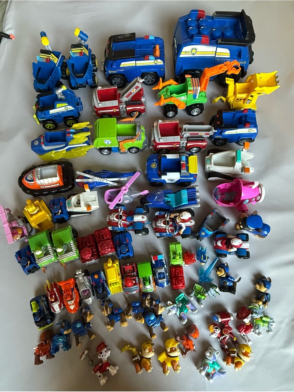 PAW PATROL Toy Lot 50+ Pcs - Vehicles, Figures, Transforming Cruiser, Rubble